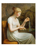 Girl with Flowers (Oil on Canvas)