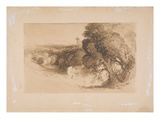 Expulsion from Eden  (Brown Wash on Paper Laid Down on Card)
