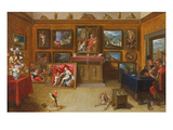 Picture Gallery with a Man of Science Making Measurements on a Globe  1612 (Oil on Panel)