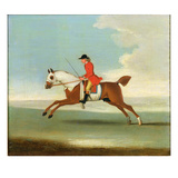 Galloping Racehorse and Mounted Jockey in Red (Oil on Canvas)