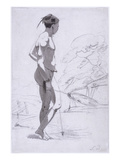 Tswana Man Holiding an Ostrich Feather Fan in a Landscape  C1802 (Graphite and Wash on Paper)