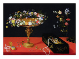 A Still Life of a Tazza with Flowers (Oil on Panel)