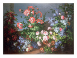 Flowers  Fruit with a Monkey and a Parrot (Oil on Canvas)