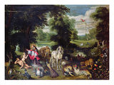 Adam and Eve with God in the Garden of Eden and the Story of the Fall (Oil on Panel)