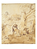 St Jerome Reading in a Landscape (Pen and Wash on Paper)