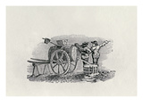 Two Men with a Barrel Cart (Wood Engraving)