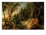 A Shepherd with His Flock in a Woody Landscape  C1615-22 (Oil on Oak)