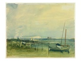 Coast Scene with White Cliffs and Boats on Shore (W/C and Graphite on Paper)