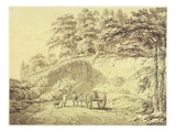 Man with Horse and Cart Entering a Quarry  C1797 (Graphite and Grey Wash on Paper)