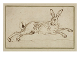 A Hare Running  with Ears Pricked (Pen and Ink on Paper)