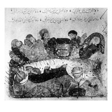 MsArabe 5847 Fol11 a Caravan Rest  from 'Le Maqamat De Al'Hariri' by Yaya Ibn Mahmud Al-Wasiti