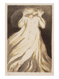A White Haired Man in a Long  Pale Robe Who Flees from Us with His Hands Raised