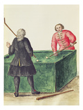 Two Venetian Noblemen Playing Billiards (Pen and Ink and W/C on Paper)