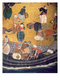 The Arrival of the Portuguese in Japan  Detail of Unloading Merchandise  from a Namban Byobu Screen