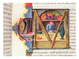 Historiated Initial 'M' Depicting a Metalworker  from the 'Naturalis Historia' by Pliny the Elder