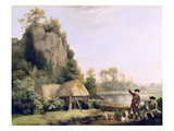 Two Gentlemen Going a Shooting  with a View of Creswell Crags  Taken on the Spot (Oil on Canvas)