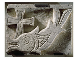Relief Depicting a Fish and a Cross  from the Cemetery of Ermant  4th-5th Century (Limestone)