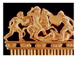 Comb Ornamented with Warriors in Combat  Five Crouching Lions Below (Gold) (Detail of 389345)