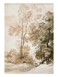 Trees and Deer  after Claude  1825 (Pen and Ink with Wash on Paper)