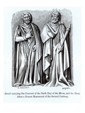 Two Druids  One Carrying the Crescent of the Sixth Day of the Moon