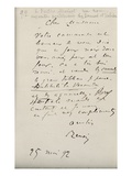 Letter from Renoir to Berthe Morisot (1841-95) Regarding Her First Exhibition  25th May 1892