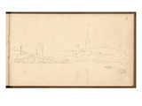 Rouen and the River Seine Looking Downstream (Pencil on Paper)