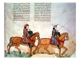 Pal Lat 1071 Frederick Ii: Two Horsemen with Falcons  from 'De Arte Venandi Cum Avibus' (Vellum)