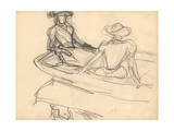 Young Girls on a Boat (Pencil on Paper)
