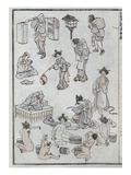 Daily Life Gestures  from a Manga (Colour Woodblock Print)