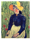 Young Peasant Girl in a Straw Hat Sitting in Front of a Wheatfield  1890 (Oil on Canvas)