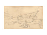 Fishing Boats on the Shingle at Etretat (Pencil on Paper)