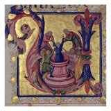Historiated Initial 'U' Depicting Joseph Being Pulled from the Well by His Brothers  Tuscan School