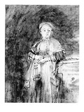 Woman with a Candle  C1631 (Pen  Ink and Wash on Paper)