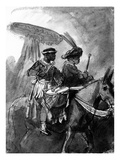 A Drummer and Commander Mounted on Mules  C1638 (Pen  Ink and Wash on Paper)
