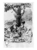 Four Orientals Seated under a Tree  C1659 (Pen  Ink and Wash on Paper)
