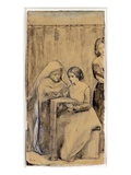 Study for the Girlhood of Virgin Mary (Pen and Ink and Pencil with Wash on Paper)