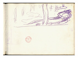 Willow and Water Lilies (Purple Pencil on Paper)