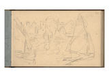 Sailing Boats in the Old Outer Harbour of Le Havre (Pencil on Paper)
