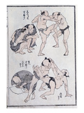 Studies of Gestures and Postures of Wrestlers  from a Manga (Colour Woodblock Print)