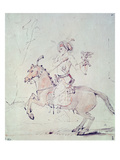 Shah Jehan with Falcon on Horseback (Pen and Ink and W/C on Paper)