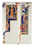 Historiated Initial 'F' Depicting a Bishop Saint Blessing a Young Cripple…