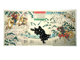 Kamei Rokuro and the Black Bear in the Snow  1849 (Colour Woodblock Print)