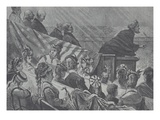 Brigham Young Watched by His Many Young Wives While Preaching at the Great Mormon Tabernacle  Utah