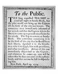 Proclamation Informing the Public of How a British Tea Ship Was Prevented from Landing Cargo
