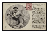 Postcard Depicting a Hurdy Gurdy Player and the Score Sheet of a Bourree  C1900 (B/W Photo)