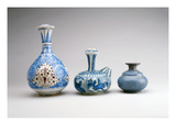 LtoR:Safavid Ghalian Base  Persia  Second Half of 17th Century (Underglaze Painted Earthenware)