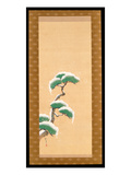 Hanging Scroll Depicting a Snow Clad Pine  from a Triptych of the Three Seasons  Japanese