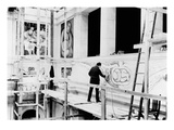 Diego Rivera Painting the East Wall of 'Detroit Industry' (B/W Photo)