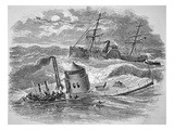 The Loss of the Ironclad Uss 'Monitor' Off Cape Hatteras  30th December 1862 (Litho)