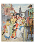 Family Life in Colonial America - Street Scene in Boston (W/C on Paper)